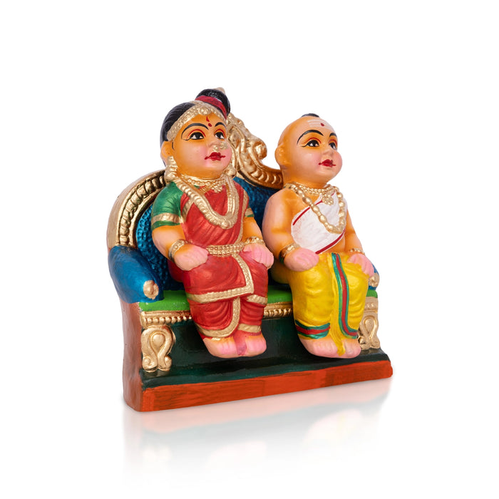 Uncle Aunty Iyer Clay Golu Bommai - 7 X 7 Inches | Navratri Gombe/ Giri Golu Doll For Navaratri Decor