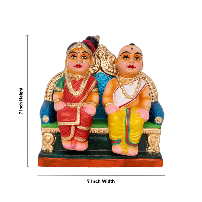 Uncle Aunty Iyer Clay Golu Bommai - 7 X 7 Inches | Navratri Gombe/ Giri Golu Doll For Navaratri Decor