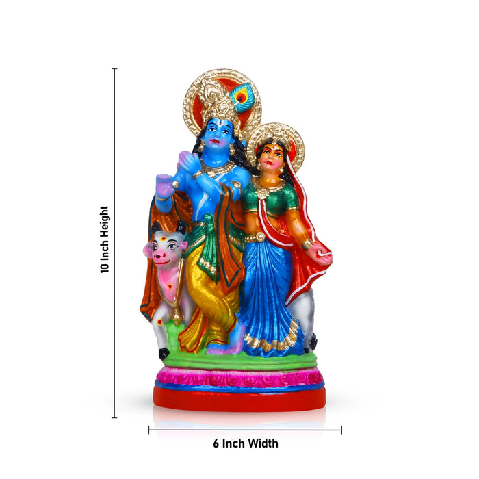 Radha Krishna Clay Golu Bommai - 10 x 6 Inches | Giri Golu Doll/ Navaratri Golu Bomma/Gombe/Bommai