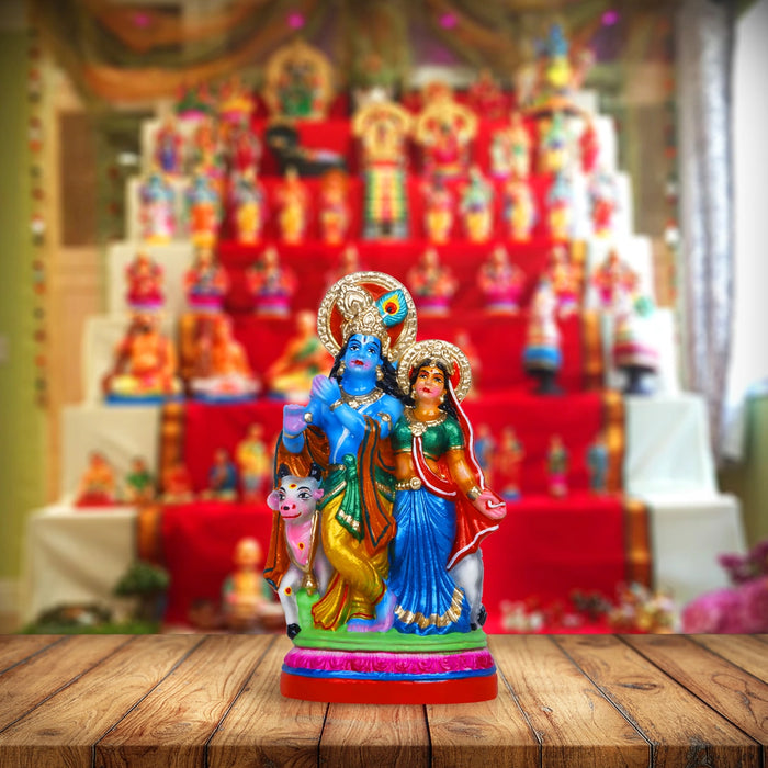 Radha Krishna Clay Golu Bommai - 10 x 6 Inches | Giri Golu Doll/ Navaratri Golu Bomma/Gombe/Bommai