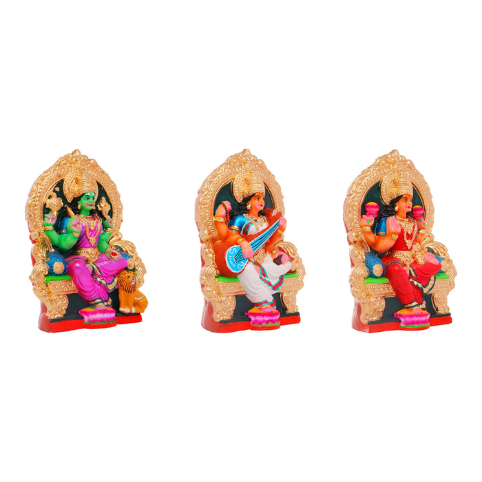 Durga Lakshmi Saraswathi Clay Golu Bommai Set - 11 x 7 Inches | Giri Golu Doll/ Navaratri Golu Bomma/Gombe