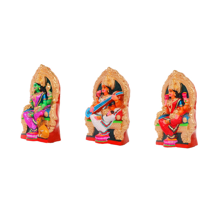 Durga Lakshmi Saraswathi Clay Golu Bommai Set - 11 x 7 Inches | Giri Golu Doll/ Navaratri Golu Bomma/Gombe