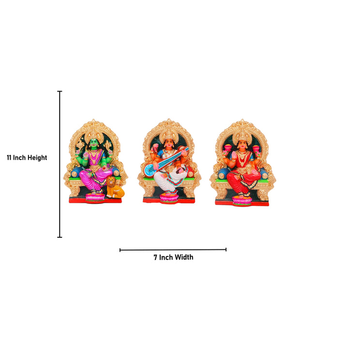 Durga Lakshmi Saraswathi Clay Golu Bommai Set - 11 x 7 Inches | Giri Golu Doll/ Navaratri Golu Bomma/Gombe