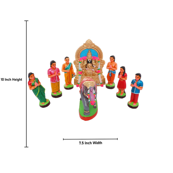 Manakula Vinayagar Clay Golu Bommai Set - 10 x 7.5 Inches | Giri Golu Doll/ Navaratri Golu Bomma/Gombe/Bommai