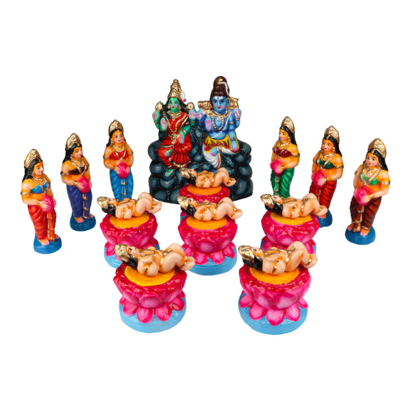 Karthigai Pengal Set - 7.5 Inch | GiriAus Golu Doll/ Clay/ Murugan/ Shiva/ Parvati/ Navratri Bommai/ Gifts