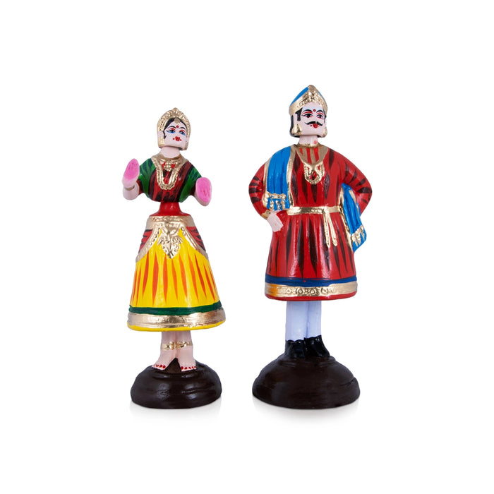 Raja Rani Paper Mache Golu Bommai Pair - 11 X 4 Inches | Navratri Gombe/ Giri Golu Doll For Navaratri Decor
