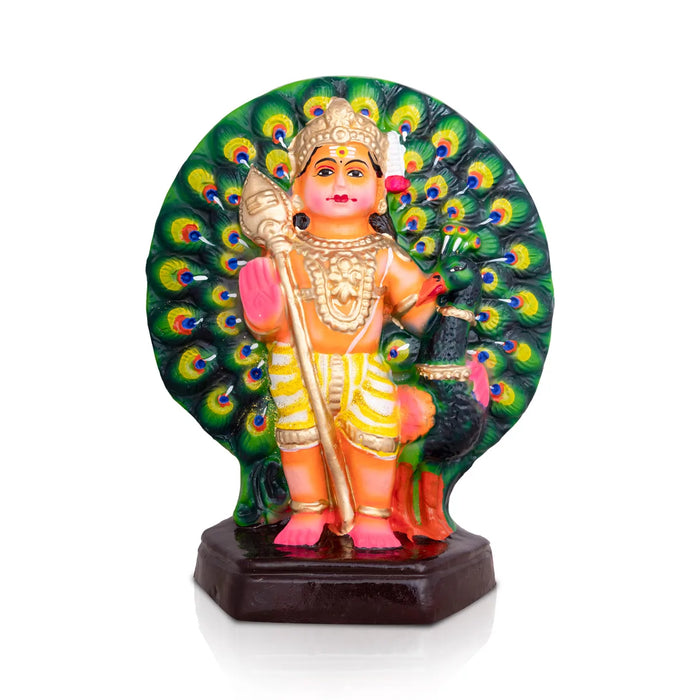 Peacock Murugan Statue Clay Golu Bommai - 10 X 8 Inches | Navratri Gombe/ Giri Golu Doll For Navaratri Decor