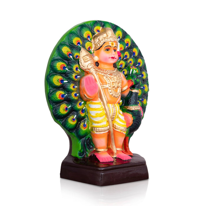 Peacock Murugan Statue Clay Golu Bommai - 10 X 8 Inches | Navratri Gombe/ Giri Golu Doll For Navaratri Decor