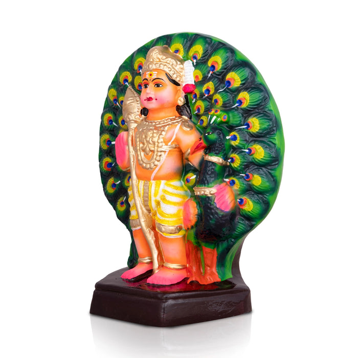 Peacock Murugan Statue Clay Golu Bommai - 10 X 8 Inches | Navratri Gombe/ Giri Golu Doll For Navaratri Decor
