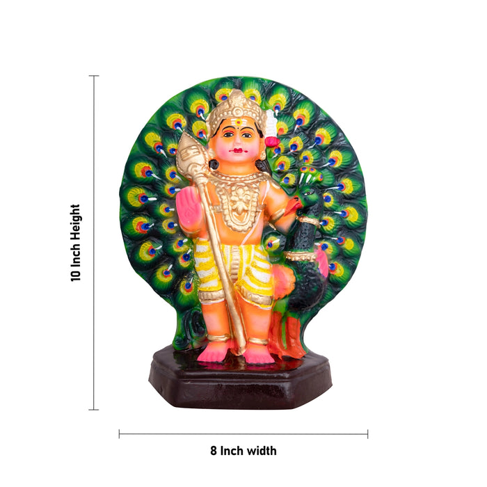 Peacock Murugan Statue Clay Golu Bommai - 10 X 8 Inches | Navratri Gombe/ Giri Golu Doll For Navaratri Decor