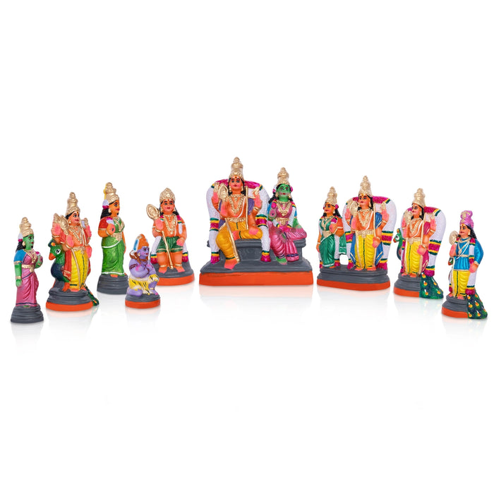 Arupadai Veedu Murugan Statue Clay Golu Bommai Set- 8X7 Inches | Navratri Gombe/Giri Golu Doll For Navaratri Decor