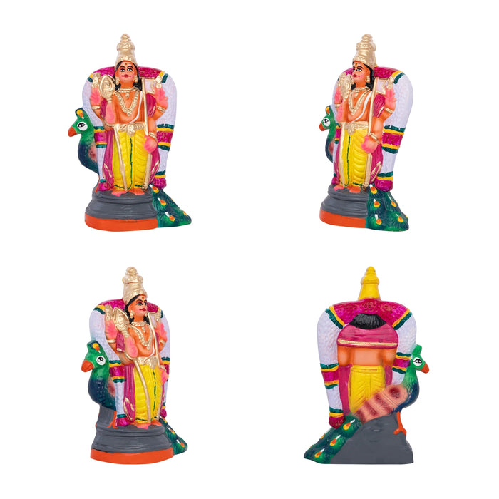 Arupadai Veedu Murugan Statue Clay Golu Bommai Set- 8X7 Inches | Navratri Gombe/Giri Golu Doll For Navaratri Decor