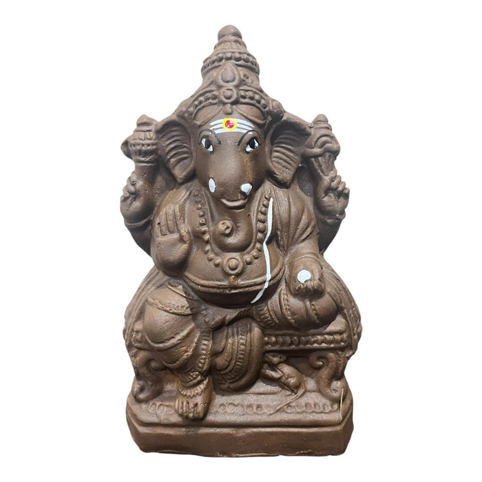 Eco Friendly Ganapati Right trunk (Valampuri) on Simhasanam - 8.5 x 4.75 Inches | Clay Ganesha Idol/ Ganesh Chaturthi Decoration