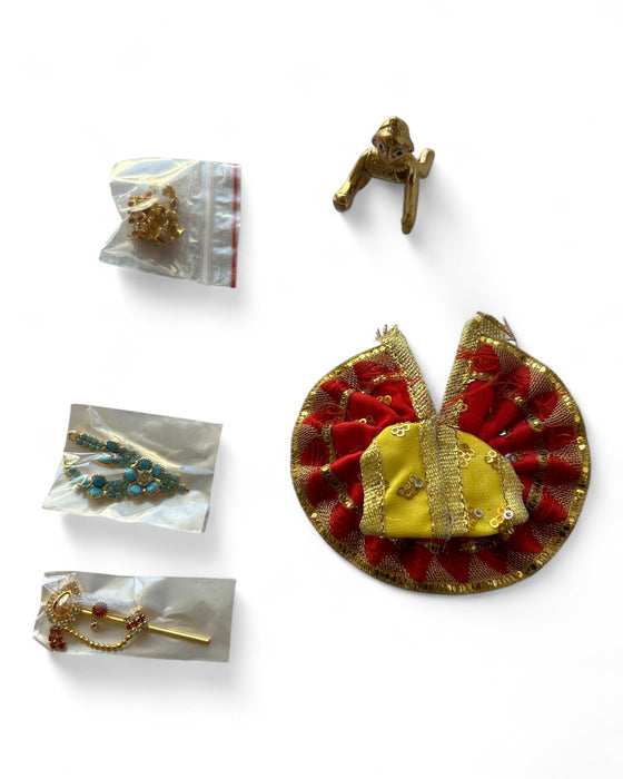 Crawling Krishna With Accessories Combo Set - Brass - 1.5 Inch - 65 Grams | Janmashtami/ for Pooja