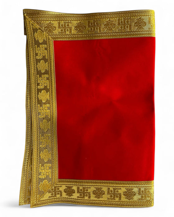 Asan Mat - 10 x 14 Inches | Aasan Mat/ Puja Mat for Deity/ Velvet with Jari Border