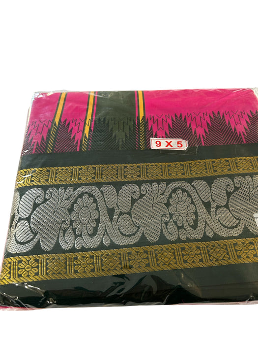 Veshti - 9 x 5 Yards | Asha 7 Kan Jakaddu Border Dhoti/ Dark Pink Colour Vesti for Men