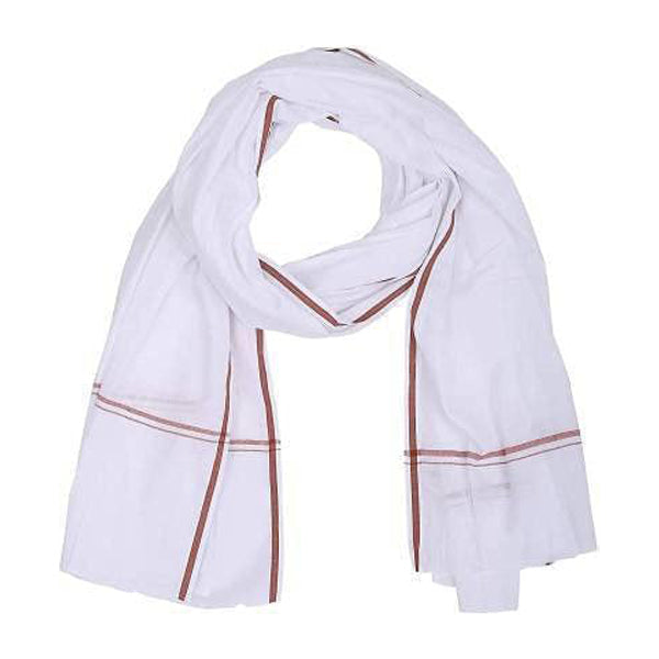 Angavastra - 1.80 Mtrs | Gamcha Design Towel/ Uthriyam/ Kasavu Shawl for Men/ White Colour