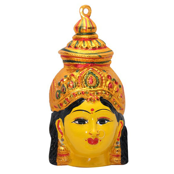 Lakshmi Face - 8 Inches | Zinc Amman Mugam/ Yellow Colour/ Goddess Face for Varalakshmi & Navratri Decor