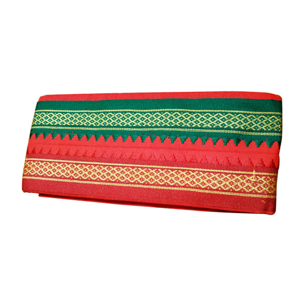 Angavastra - 27 x 54 Inches | Thalapathi Border Towel/ Uthriyam/ Kasavu Shawl for Men/ Red Colour