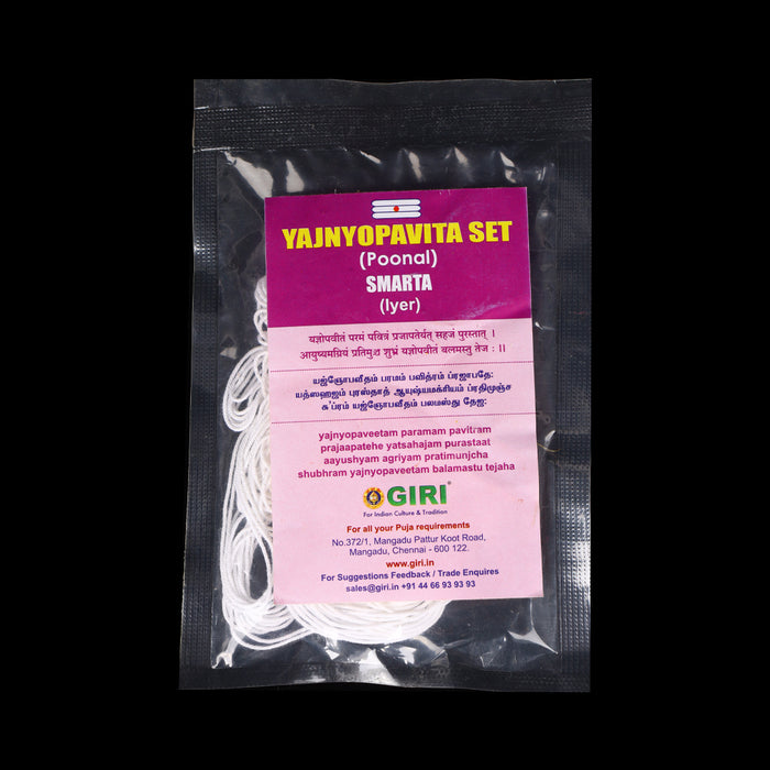 GiriAus Yajnopavita Set - Smarta - 6 Pieces | Janau/ Sacred Thread/ Poita/ Poonal for Pooja/ White Thread