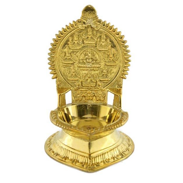 Ashtalakshmi Lamp - 7.5 Inches | Gold Polish Laxmi Vilakku | Brass Deep | Diya | 240 Gms Approx