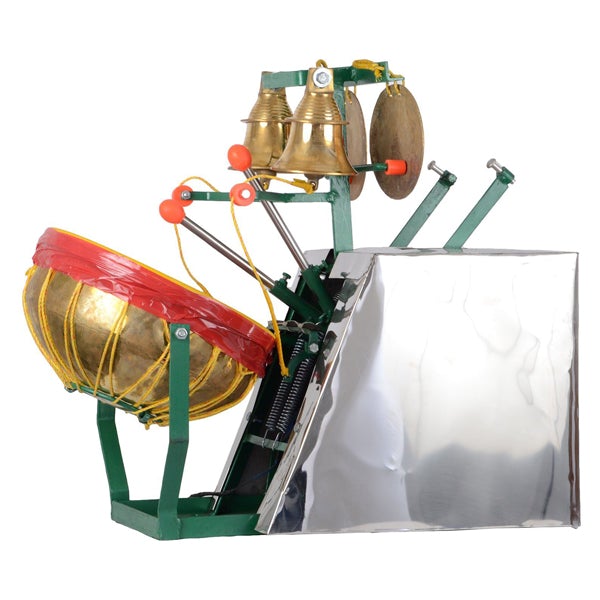 Stainless Steel Temple Drum Bell - 15 Inches | Automatic Electric Arti Machine for Pooja