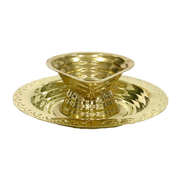 One Mukh Deep with Plate - 1.5 x 4 Inches | Brass Lamp | Diya | Deep for Home | 50 Gms Approx