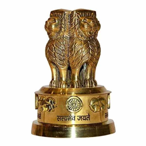 Brass Ashoka Pillar - 4 Inch | National Emblem for Home/ Ashok Chakra Pillar/ Gifts/ 340 Grams