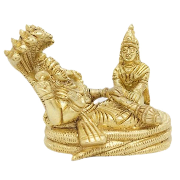 Brass Vishnu Lakshmi Idol - 3 Inches | Antique Finish Laxmi Narayan Statue for Pooja/ 425 Gms Approx