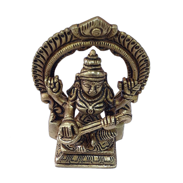 Saraswathi Idol | Brass Statue | Antique Finish Idol | Saraswathy Murti for Puja