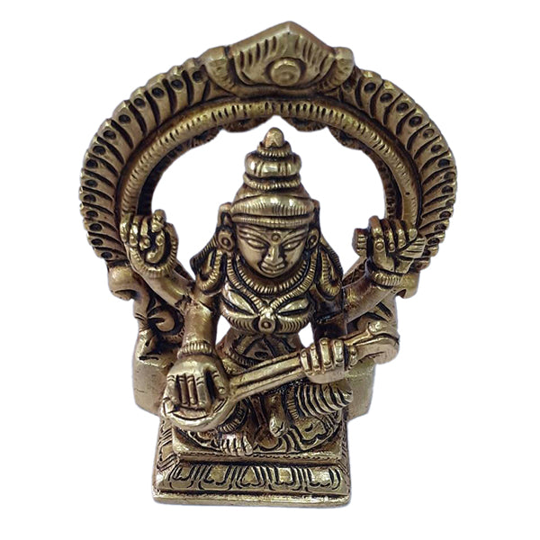 Brass Saraswati Idol | Antique Finish Material | Saraswathi Statue for Puja | 240 Gms Approx