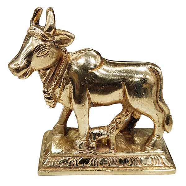 Brass Cow and Calf Idol | Brass Sculpture/ Kamadhenu Statue for Pooja