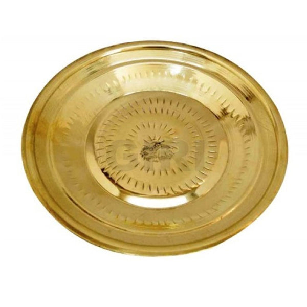 Plate - Brass - 15 Inch– 550 Grams | Pottu Prath / Thali Tray for Home & Temple Purpose/ 550 gms