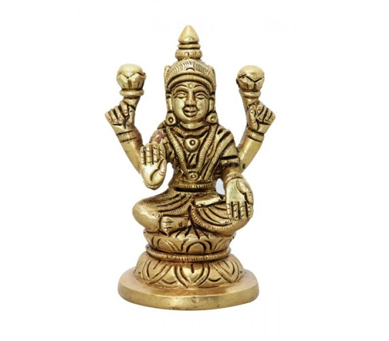Brass Lakshmi Statue - 3.5 Inches | Antique Finish Laxmi Idol for Pooja/ Showpiece/ 280 Gms Approx