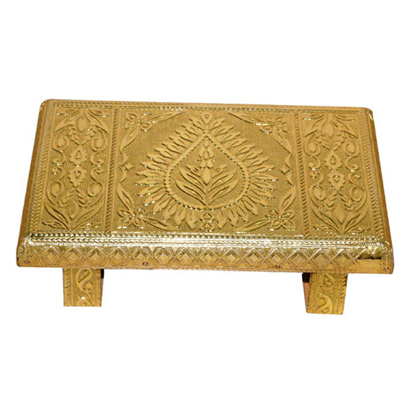 Patla - Silver, Gold Finish– 8 x 5 Inch | Chowki for Puja/ Manakatti/ Wood and Aluminium Material