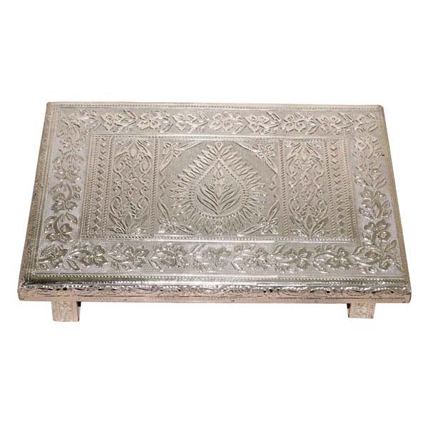 Silver/ Gold Finish Patla - 8 x 12 Inches | Chowki/ Sitting Table/ Bajot for Religious Purpose