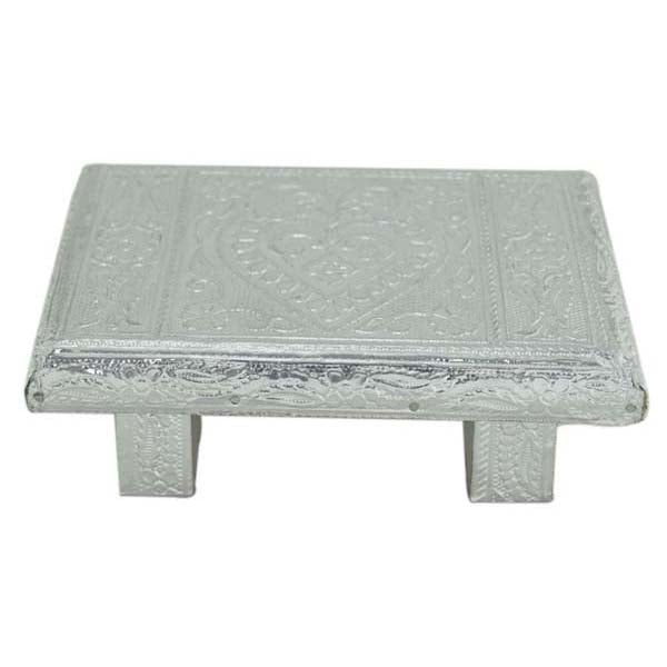 Bajot - 6 x 6 Inch | Meenakari Design Sitting Table for Puja/ Manai/ Gold, Silver Finish