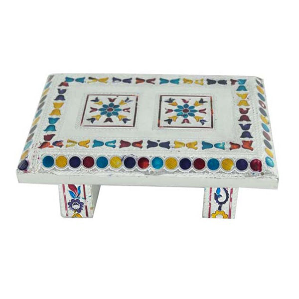 Silver/ Gold Finish Patla - 2 x 6 x 4 Inches | Manaikatti/ Bajot/ Sitting Table for Pooja Mandir