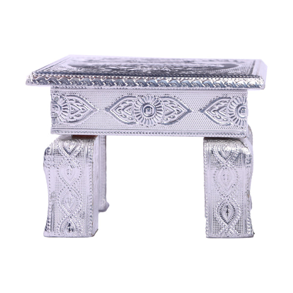 Bajot - 6 x 6 Inch | Meenakari Design Sitting Table for Religious Purpose/ Gold, Silver Finish