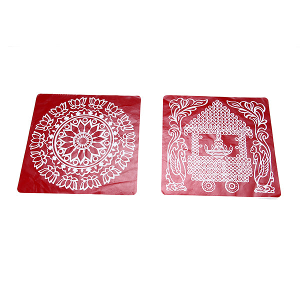 Kolam Sticker - 10 Inch | Rangoli Sticker for Home & Pooja Decor/ 2 Pieces/ Maroon Colour
