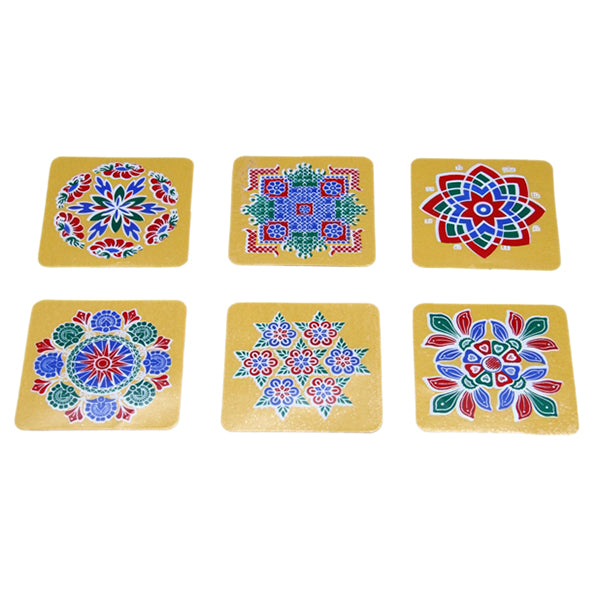Colour Kolam Sticker - 4 x 4 Inch | Rangoli for Home Decor/ 6 Pieces/ MultiColour
