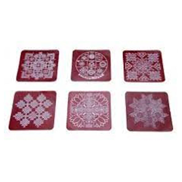 Kolam Sticker - 4 x 4 Inch | Rangoli Sticker for Home & Pooja Room Decor/ 6 Pieces/ Maroon Colour