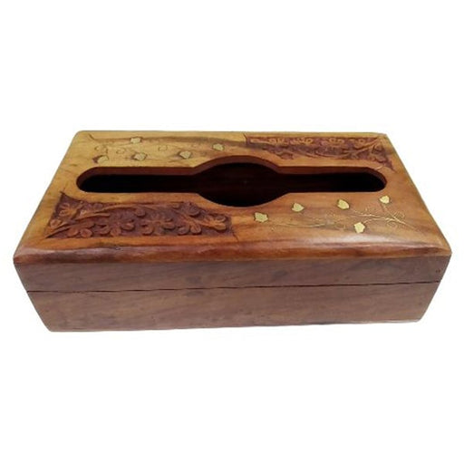 Tissue Box Carved/Brass Work 9*5 Inch