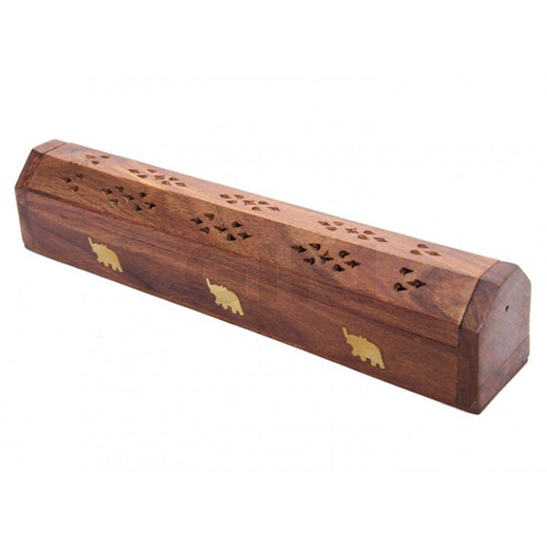 Agarbathi Box - 12 Inch | Wood/ Jali Work/ Incense Stick Holder/ Dhoop Holder/ Elephant Inland Design