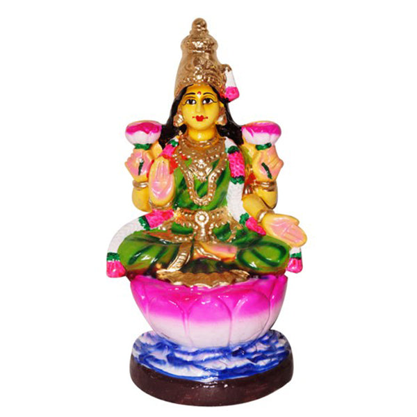 Lakshmi Sitting On Lotus Flower - 10 Inches | GiriAus Golu Doll/ Clay/ Laxmi/ Navratri Bommai