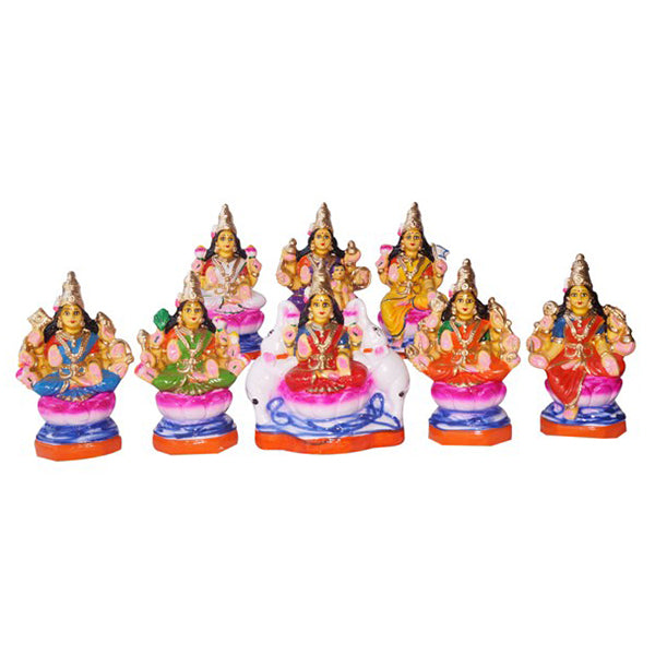 Ashtalakshmi Clay Golu Bommai Set - 8 x 7 Inches | Giri Golu Doll/ Navaratri Golu Bomma/Gombe/Bommai