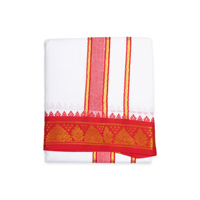 Cotton Veshti - 2.5 Mtrs | Jacquard Border Dhothi / White Vesti / Dhoti for Men / Traditional Vesti