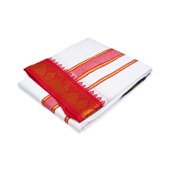 Cotton Veshti - 2.5 Mtrs | Jacquard Border Dhothi / White Vesti / Dhoti for Men / Traditional Vesti