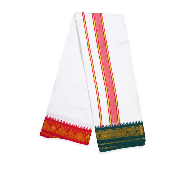 Cotton Veshti - 2.5 Mtrs | Jacquard Border Dhothi / White Vesti / Dhoti for Men / Traditional Vesti