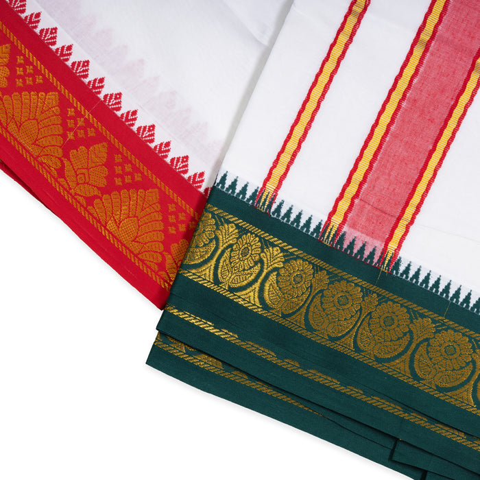 Cotton Veshti - 2.5 Mtrs | Jacquard Border Dhothi / White Vesti / Dhoti for Men / Traditional Vesti